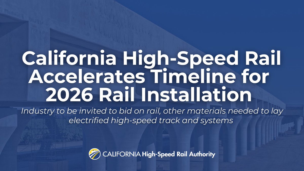 The California High-Speed Rail Authority Board of Directors approved proceeding with procurements to purchase high-speed rail materials, a major milestone to accelerate track and systems construction, slated to begin in the next year! 🤝🚅

Learn more: bit.ly/3HYkB6K