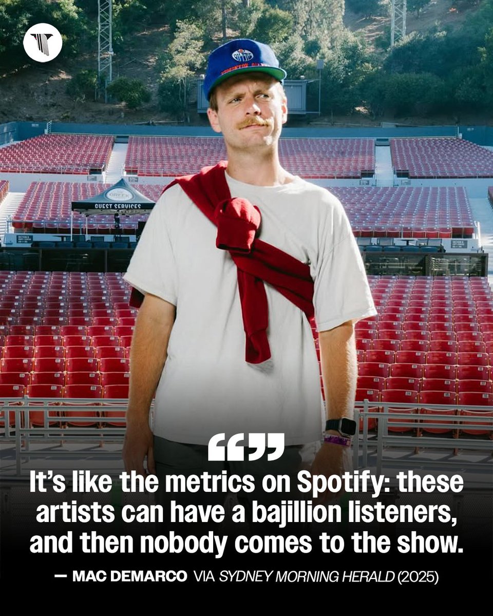 PigsAndPlans's tweet photo. Mac DeMarco isn't focused on chart positions, streaming data, and stats.

Even after his own song "Heart To Heart" went viral on TikTok and racked up hundreds of millions of streams, he wasn't impressed.

“I like that record, but… yeah, maybe I don’t trust the success of it,” DeMarco said in a recent interview with the Sydney Morning Herald. “I just think it’s funny that the music industry heralds things like that."

“It’s like the metrics on Spotify: these artists can have a bajillion listeners, and then nobody comes to the show. When 'Heart to Heart' charted in the Hot 100 ... everyone was like, ‘Oh my god!’. [Distributors] were telling me we should advertise more to keep it going. This album came out five years ago and we didn’t even do anything to make the song go crazy, so why not just leave it alone, you know?”

DeMarco has been running his own label, Mac's Record Label, since 2018, and he knows that there are ways to juice numbers and boost songs on TikTok.

“Maybe I’m just a music industry conspiracy theorist. Whatever. You chart on this thing, it’s cute. I have these gold records now, they’re all in my basement. I don’t know what to do with them, but it’s cool. Amazing.”

Photos by Natalie Somekh