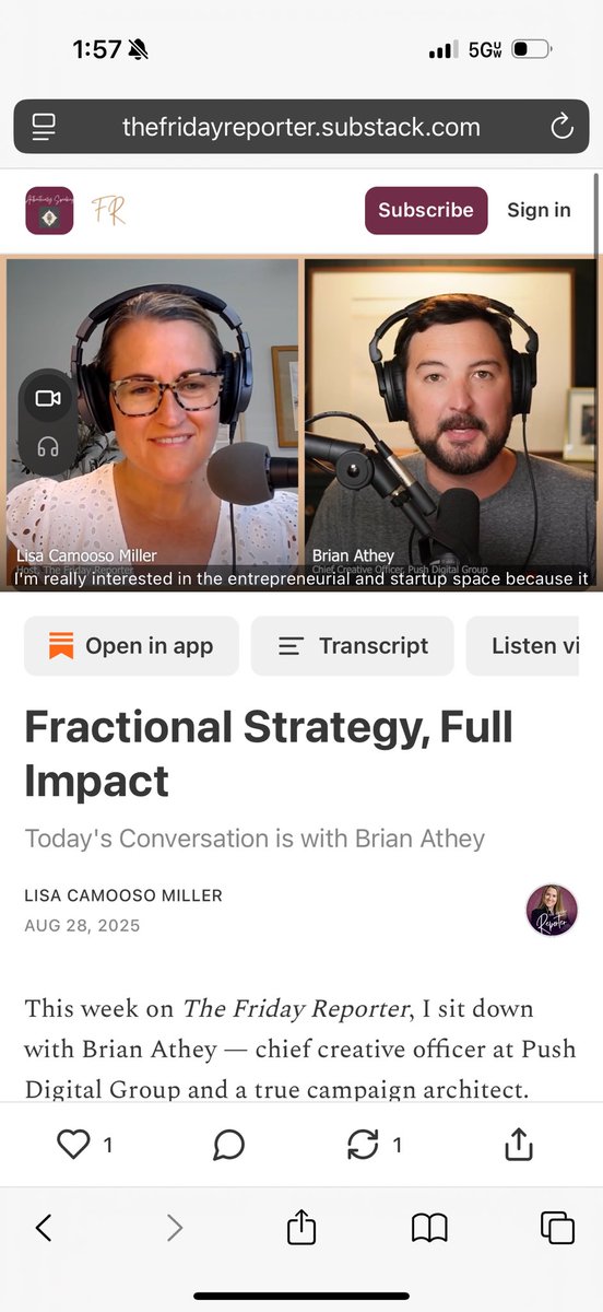 Brian Athey (@brianathey) on Twitter photo Talking about my role as a fractional CMO, and how I’ve built a career working with brands and startups on The Friday Reporter with <a href="/camoosomiller/">Lisa Camooso Miller</a>
open.substack.com/pub/thefridayr… Talking about my role as a fractional CMO, and how I’ve built a career working with brands and startups on The Friday Reporter with <a href="/camoosomiller/">Lisa Camooso Miller</a>
open.substack.com/pub/thefridayr…