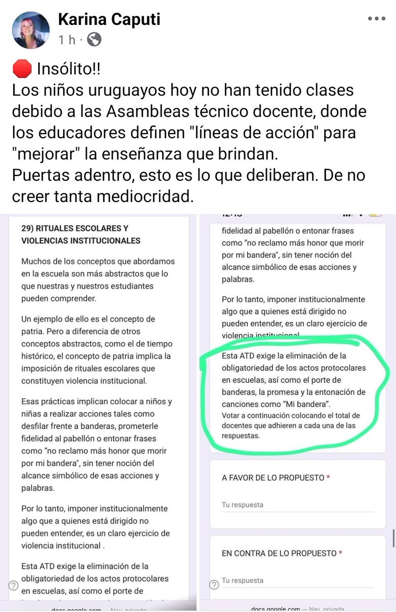 ines_monzillo's tweet image. Otra perlita. Mientras en el senado se ocupan de la edad para casarse, los #maestros deciden en las ##Atd que se hace en los centros de enseñanza.
#violenciainstitucional cantar "Mi Bandera" o prometer la bandera?
No quiero imaginar que tipo de #violencia es el #himnonacional