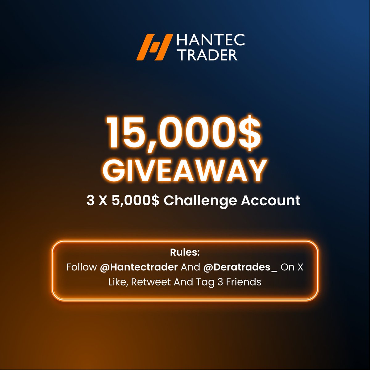 Deratrades_'s tweet image. Giveaway 🎁🎁🎁
3 Traders stand a chance to win $5,000 Prop Account with @HantecTrader 
To Enter 
• Follow @HantecTrader and @Deratrades_
• Like the Repost this tweet 
• Like and Repost Quoted tweet 
• Tag three traders
Winners will be announced using X picker in 3 days