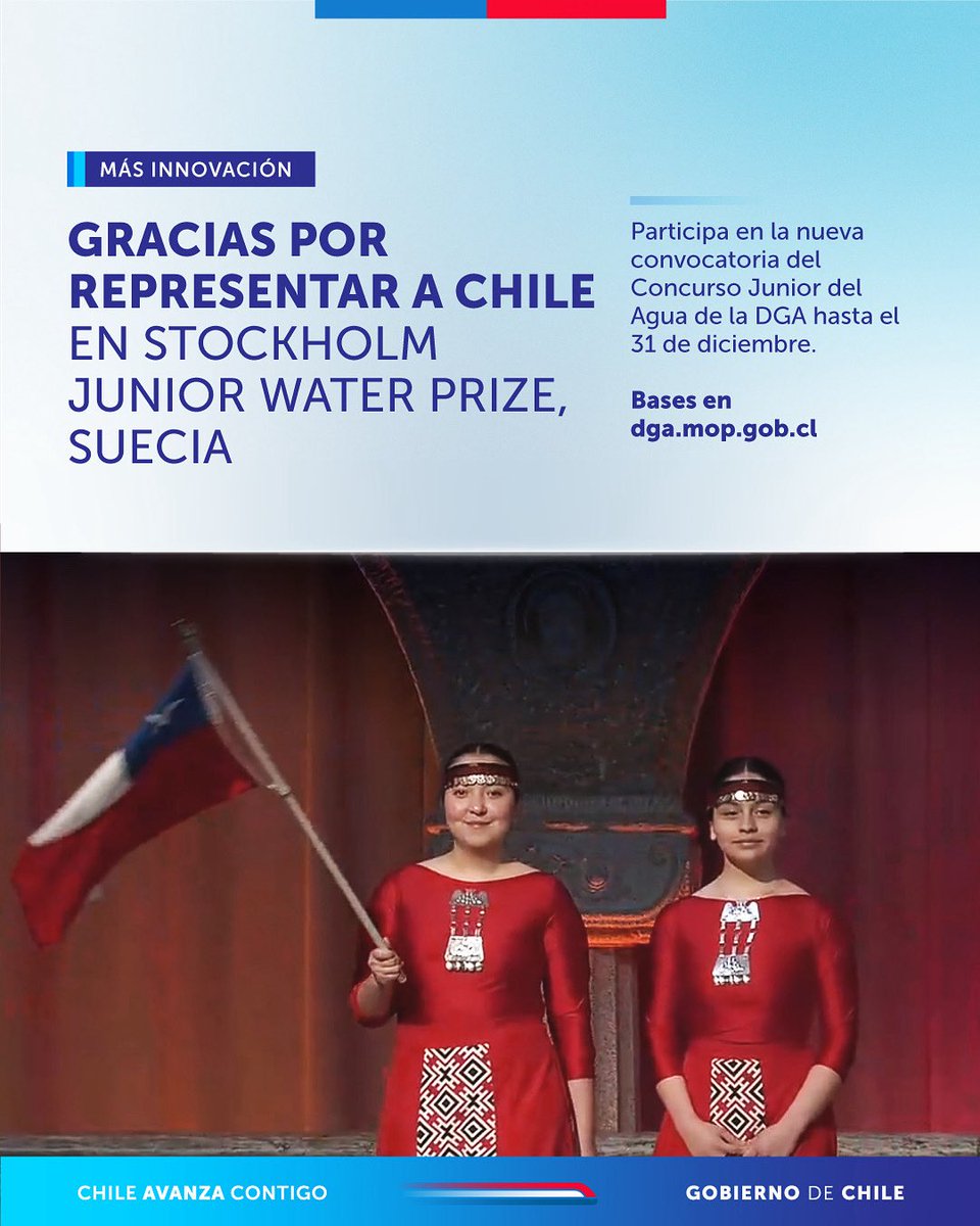 mop_chile's tweet photo. #OrgulloNacional 🇨🇱 | Agradecemos a Josefa Palma y Viviana Pazmiño, del Liceo N°1 Javiera Carrera, por representar a Chile.

🔬 ¿Quieres participar? Revisa las bases en 👉 https://t.co/J8mcW05WvM y envía tu investigación hasta el 31 de diciembre de 2025. ¡Te esperamos! https://t.co/EgxF2IYAIF