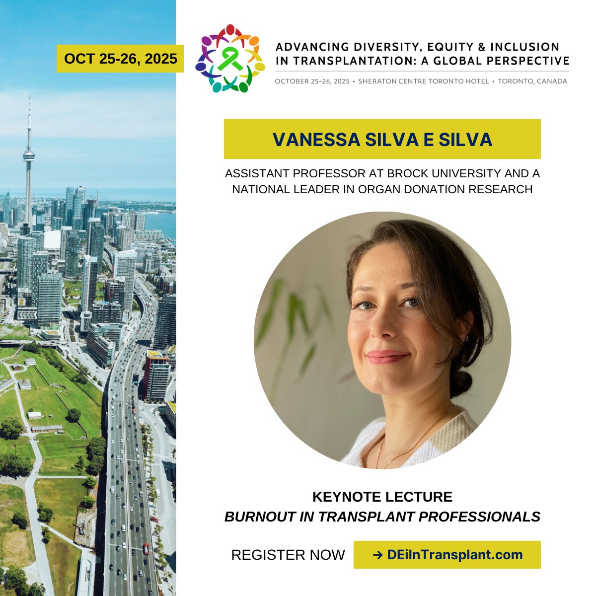 DEIinTransplant's tweet image. Burnout in transplant professionals matters.
Join Dr. Vanessa Silva e Silva—Assistant Professor @BrockUniversity &amp;amp; organ donation research leader—at the #DEIinTransplant2025 Conference in Toronto.
👉 Register: vist.ly/44wsu