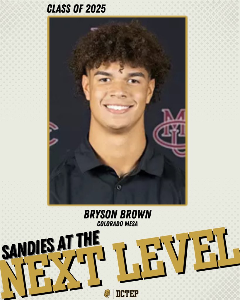 Best of luck this season, Bryson‼️

Catch former Sandie <a href="/brysonbrown01/">Bryson Brown</a> and <a href="/CMUMavsFootball/">Colorado Mesa Football</a> in their season opener today vs <a href="/CWUFB/">CWU Football</a> 🔥

🕐: 3:00 PM
📺: flocollege.com

#KTA | #DCTEP