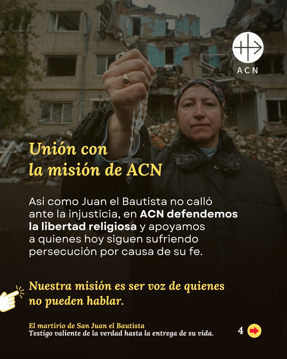 iglesiaquesufre's tweet photo. Hoy conmemoramos el Martirio de San Juan Bautista 🙏, testigo valiente que prefirió la verdad antes que su vida. En ACN seguimos su legado apoyando a quienes sufren persecución por la fe.
¿Qué significa para ti dar testimonio en tu día a día? #FeValiente https://t.co/dZZWuUDubz