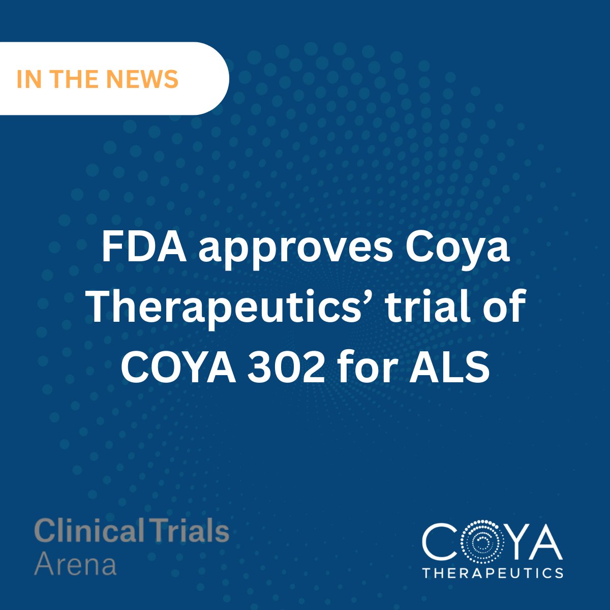 Coya Therapeutics (@coyatx) on Twitter photo We’re excited to share that the FDA has cleared our IND application for COYA 302 in ALS, paving the way for our upcoming Phase 2 trial. This milestone also activates a $4.2M payment from our partner, <a href="/drreddys/">Dr. Reddy’s Laboratories Ltd</a>.
This marks a major step forward in our mission to develop innovative We’re excited to share that the FDA has cleared our IND application for COYA 302 in ALS, paving the way for our upcoming Phase 2 trial. This milestone also activates a $4.2M payment from our partner, <a href="/drreddys/">Dr. Reddy’s Laboratories Ltd</a>.
This marks a major step forward in our mission to develop innovative