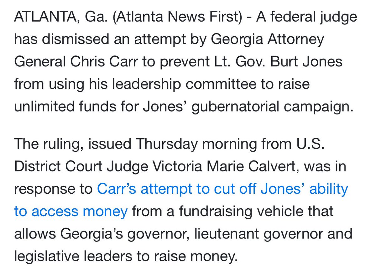🚨 CHRIS CARR DECLARED INCOMPETENT

A judge just issued a 20-page opinion essentially saying Leadership Committees create an unfair advantage and are likely unconstitutional.

But Chris Carr still lost—with his lawsuit being so badly argued that it was dismissed. Two other