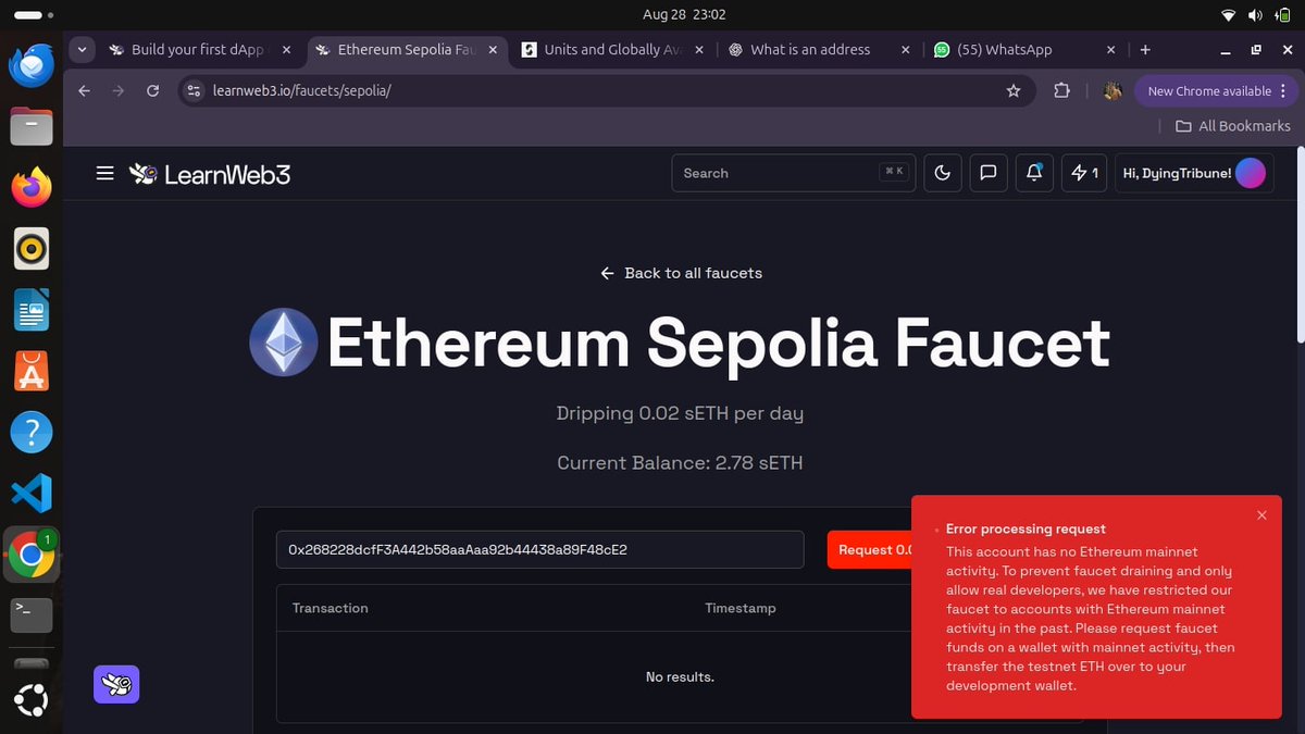 Whyadiee's tweet image. Hey #EthereumDevs 👋
I’m a beginner trying to build my first dApp on Sepolia.
I tried using faucets, but they all ask for 0.001 ETH on mainnet or proof of humanity and I don’t have either. Now I’m stuck.
👉 How do beginners usually get Sepolia ETH?
#Ethereum #Sepolia #Web3