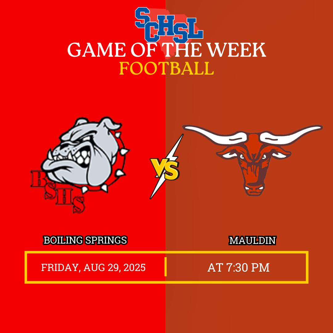 GAME OF THE WEEK

🏈 Boiling Springs vs. Mauldin
📆 Friday, August 29, 2025
🎟️ bit.ly/3D0a0Wh 
📍 Mauldin High School
⏰ 7:30 P.M.
<a href="/BSH_recruits/">Boiling Springs High School Football</a> <a href="/MavLandFootball/">Mauldin Mavericks Football 🏈</a> <a href="/ToblerKyron/">Kyron tobler</a> <a href="/TJ_Co11ins/">TJ Collins</a> <a href="/cbstrength30/">Chancen Blackwood</a> <a href="/CoachRay59/">Raymond Brown</a> <a href="/EvanHruska26/">Evan Hruska</a> <a href="/BerardiMikey/">Michael "Mikey" Berardi</a> <a href="/MiCahMcCli09/">MiCah McClintock</a> <a href="/mowings96/">Coach Owings</a>
