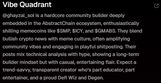 Vibe Quadrant, $SMP, $ICY, $GMABS. 

Thank you <a href="/xeetdotai/">xeet</a>