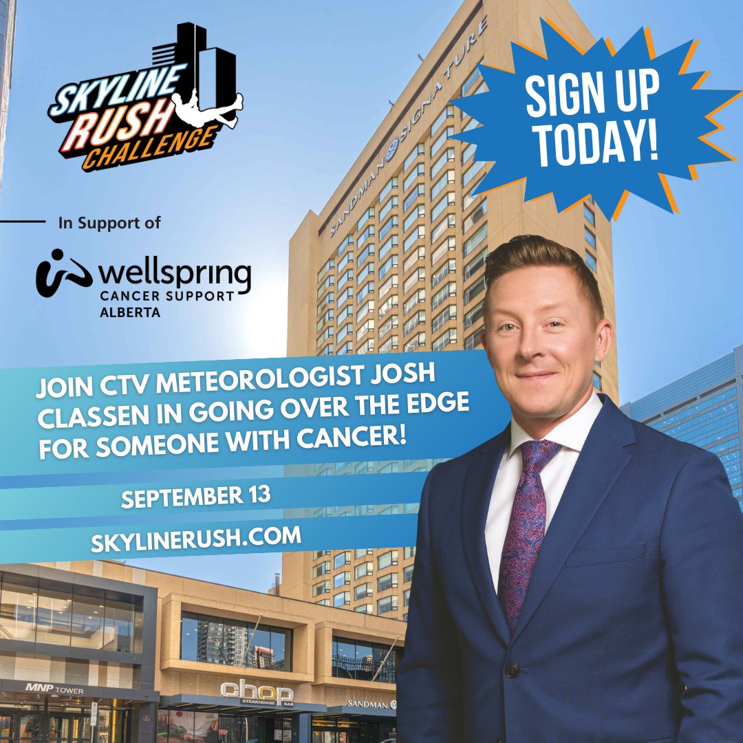 <a href="/joshclassenCTV/">Josh Classen</a>, CTV Edmonton’s Chief Meteorologist, is rappelling on CTV News at Six as part of the <a href="/SkylineRush/">Skyline Rush Challenge</a> Challenge.

👉 Join Josh or donate at: skylinerush.com

Your support helps <a href="/WellspringAB/">Wellspring Alberta</a> provide vital care to those facing cancer.
<a href="/CTVYEGBuzz/">CTV YEG Buzz</a>