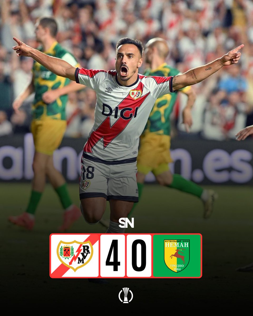 🇪🇺⚡️ ¡EL RAYO VALLECANO ES EQUIPO DE EUROPA!

El conjunto franjirrojo entra en la fase final de la Conference League tras superar al Neman Grodno.

Álvaro, con un doblete, junto a Camello y De Frutos, fueron los encargados de anotar en la vuelta, sentenciando la eliminatoria.