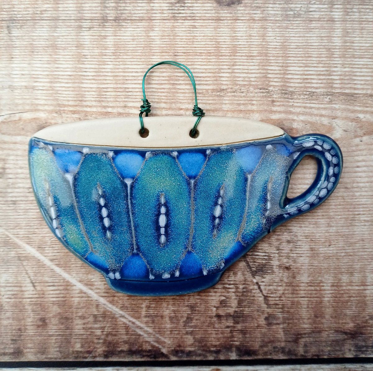 I had a great weekend of trading at @shrewsburyFFestival but i have come back with a very sore throat, cough etc. Not got much done for this week as a result but put a few bits in my Etsy shop. 
Including this teacup hanging. 
Link in bio