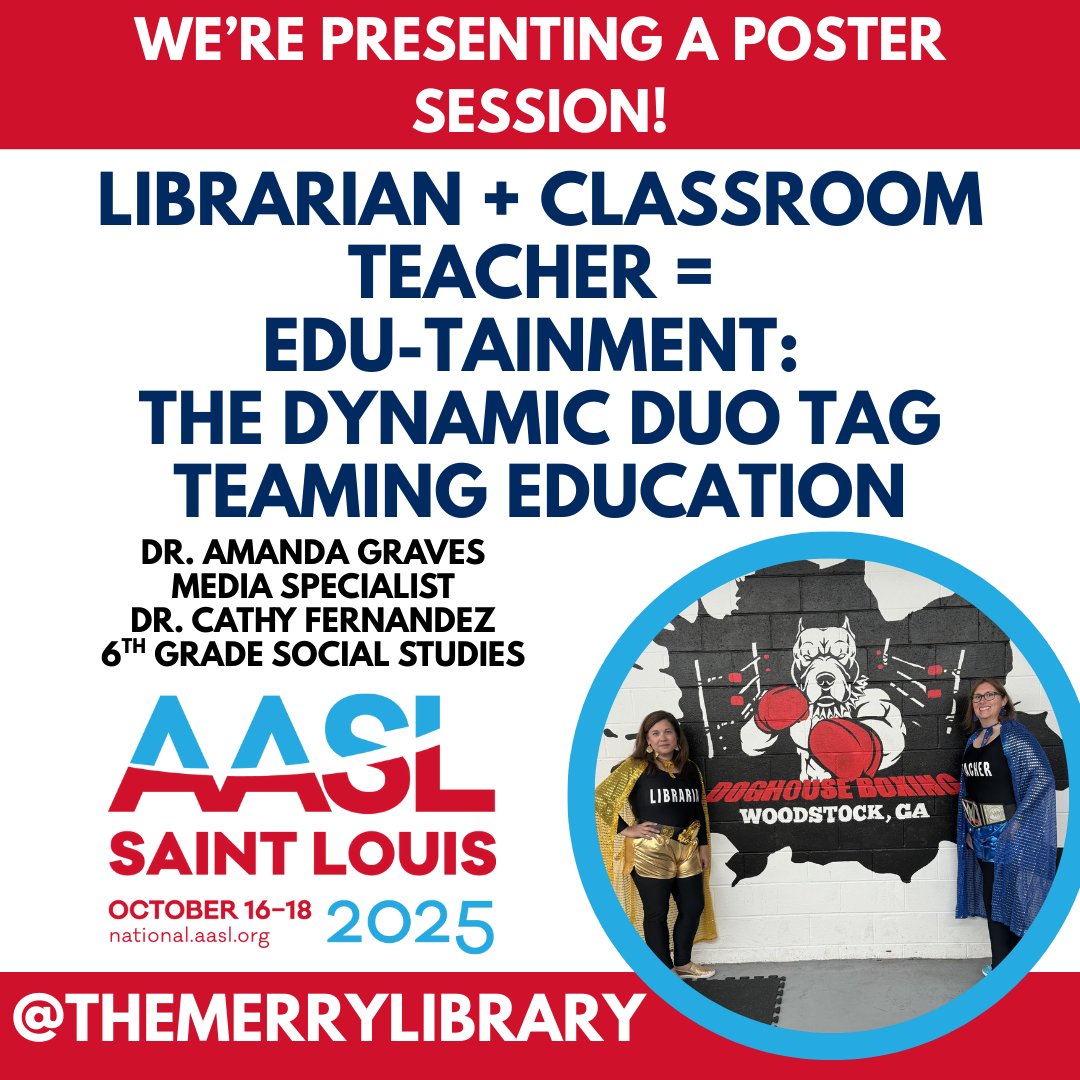 Tag team time! Librarian + Classroom Teacher = EDU-tainment! Step into the ring with us at #AASL and see how collaboration delivers a knockout learning experience! #SchoolLibraries <a href="/CcsdMedia/">MediaCCSD</a> <a href="/CherokeeSchools/">Cherokee Co. Schools</a>