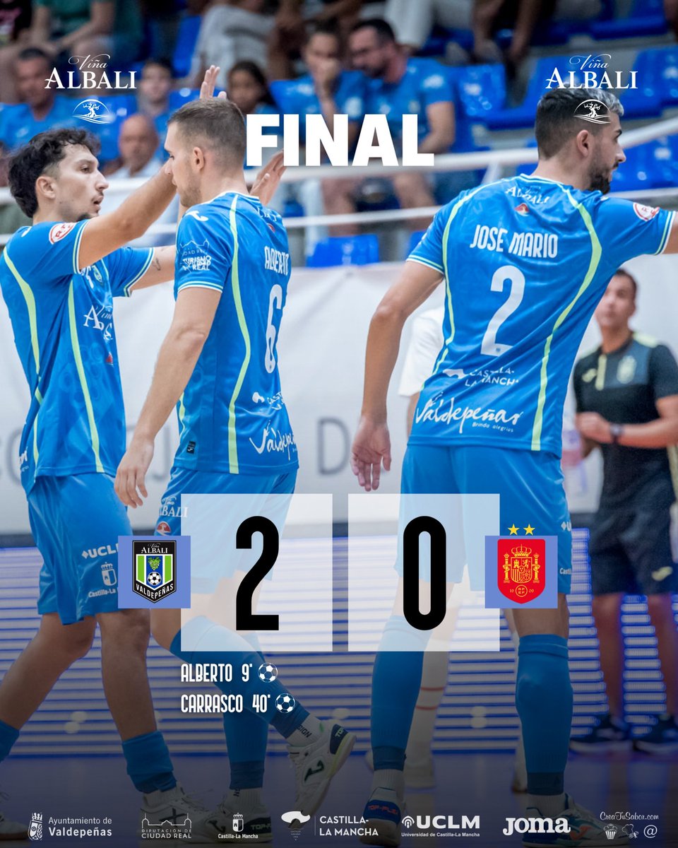 |FSVLive|

FINAL EN EL 'VIRGEN DE LA CABEZA'

<a href="/VinaAlbaliFS/">Viña Albali Valdepeñas</a> 2-0 <a href="/SEFutbol/">Selección Española Masculina de Fútbol</a> sala sub-19

⚽ <a href="/albertitogd/">alberto garcia</a>
⚽ <a href="/jcarrascoog/">Jorge Carrasco</a>

#ViñaAlbaliValdepeñas #PretemporadaViñaAlbali