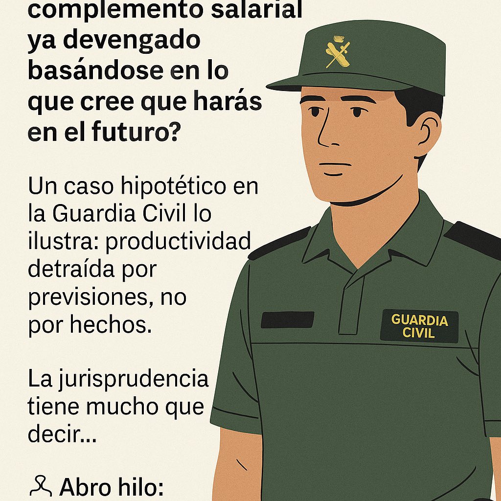 🚨 ¿Puede la Administración retirarte un complemento salarial ya devengado basándose en lo que cree que harás en el futuro?

Un caso hipotético en la Guardia Civil lo ilustra: productividad detraída por previsiones, no por hechos. La jurisprudencia tiene mucho que decir…

Abro🧵