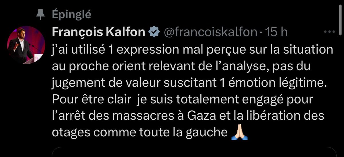 Bien essayé,  <a href="/francoiskalfon/">François Kalfon</a>, mais votre excuse ne tient pas la route une seconde. Pire, elle vous accable.

Vous avez distingué le PS, auquel vous appartenez, d’une gauche « totalement radicalisée » que vous avez comparée au RN. Comment la distinguer précisément du PS selon