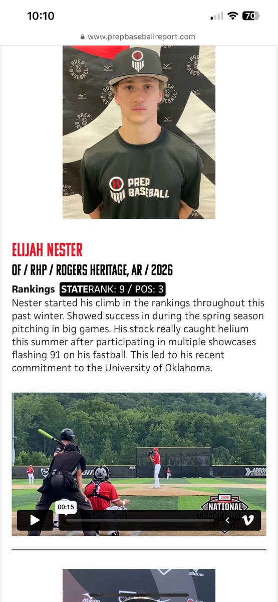 Elijah (Eli) Nester (@elinester13) on Twitter photo Thank you <a href="/PrepBaseballAR/">Prep Baseball Arkansas</a> for the shout out, and ranking me the #9 in the state. <a href="/CoachJohnsonOU/">Skip Johnson</a> <a href="/CoachRaleyOU/">Russell Raley</a> <a href="/DFWTwins/">DFW TWINS</a> <a href="/HeritageWar/">Heritage War Eagle Baseball</a> <a href="/CoachMMoyer/">Mark Moyer</a> <a href="/Hankinsjr/">Will Hankins</a> Thank you <a href="/PrepBaseballAR/">Prep Baseball Arkansas</a> for the shout out, and ranking me the #9 in the state. <a href="/CoachJohnsonOU/">Skip Johnson</a> <a href="/CoachRaleyOU/">Russell Raley</a> <a href="/DFWTwins/">DFW TWINS</a> <a href="/HeritageWar/">Heritage War Eagle Baseball</a> <a href="/CoachMMoyer/">Mark Moyer</a> <a href="/Hankinsjr/">Will Hankins</a>