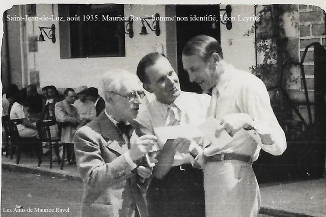 A rare photograph of Maurice Ravel wearing spectacles in 1935.