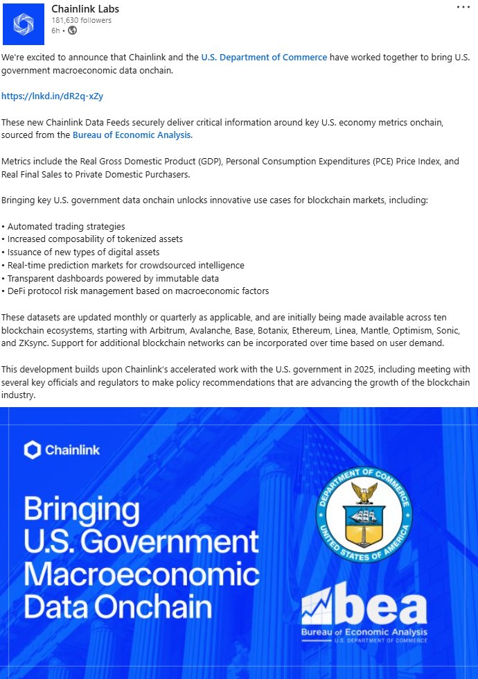 I don't think you realize just how high $LINK will go

"These new #Chainlink Data Feeds securely deliver critical information around key U.S. economy metrics onchain, sourced from the Bureau of Economic Analysis"