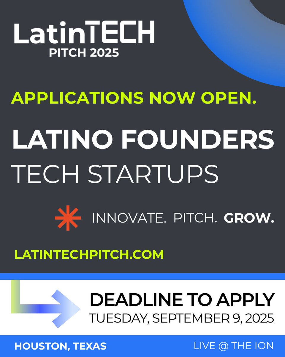 ⏳ 12 Days Left.
LatinTech Pitch 2025 is where Latino founders + Startup Nation innovation converge.

Pitch your startup. Scale your vision.
Win up to $30,000+ in prizes and connect with global investors, mentors, and partners.

📍 The Ion | Houston
📅 September 30, 2025