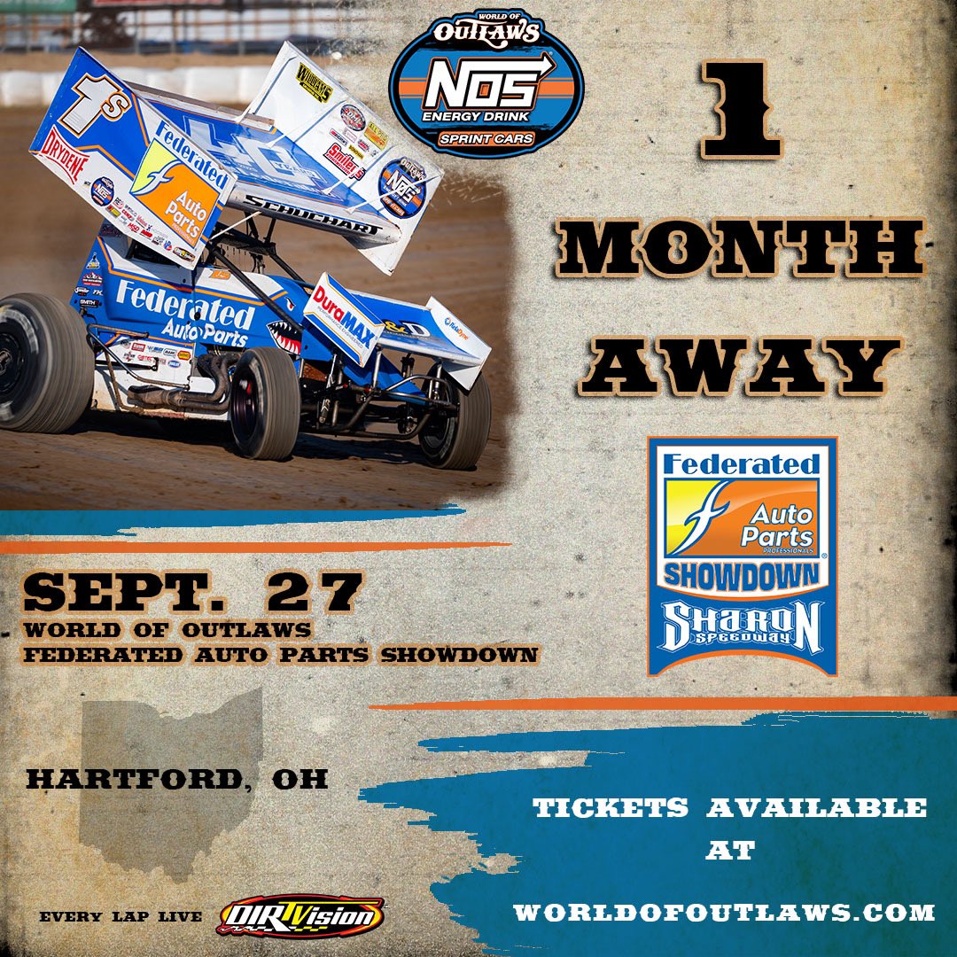 World of Outlaws (@worldofoutlaws) on Twitter photo Our final Ohio appearance of the year is in a month!
The World of Outlaws <a href="/NosEnergyDrink/">NOS Energy Drink</a> Sprint Cars close out September at <a href="/SharonSpdwy/">Sharon Speedway</a>βs <a href="/FederatedAP/">Federated Auto Parts</a> Showdown!
ποΈ bit.ly/SharonFedTix Our final Ohio appearance of the year is in a month!
The World of Outlaws <a href="/NosEnergyDrink/">NOS Energy Drink</a> Sprint Cars close out September at <a href="/SharonSpdwy/">Sharon Speedway</a>βs <a href="/FederatedAP/">Federated Auto Parts</a> Showdown!
ποΈ bit.ly/SharonFedTix