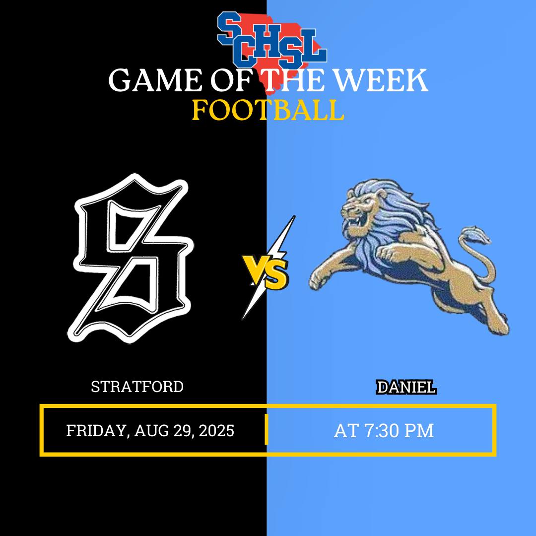 GAME OF THE WEEK

🏈 Stratford vs. Daniel
📆 Friday, August 29, 2025
🎟️ bit.ly/3D0a0Wh 
📍 Daniel High School
⏰ 7:30 P.M.
<a href="/SHSKnightsFB/">Stratford Football</a> <a href="/dwdanielFB/">D.W. Daniel Football</a> <a href="/CoachKatzmark/">Chris Katzmark</a> <a href="/TheDexJohnson1/">Dexter Johnson #9</a> <a href="/TreyW32/">Trey Wimbley</a> <a href="/AndrewLion57/">Andrew Galloway</a> <a href="/JaceGrass_4/">Jace Grass</a> <a href="/FoardStreet10/">Foard Streeter</a> <a href="/BrysonFreeman17/">Bryson Freeman</a> <a href="/Christian864Jr/">ᴄʜʀɪꜱᴛɪᴀɴ “ᴘᴊ” ᴄʜᴀɴᴄᴇʟʟᴏʀ ᴊʀ</a>