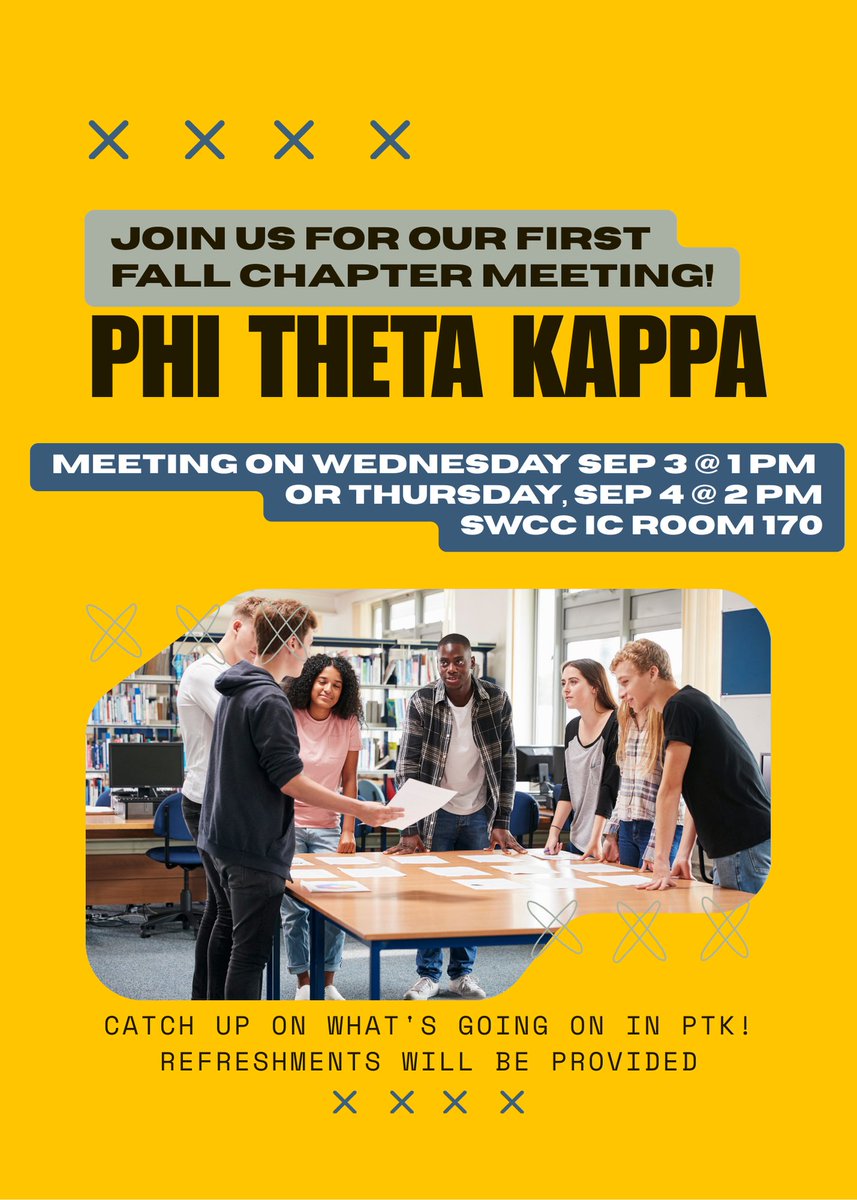 SWCC PTK students - our first chapter meeting of the Fall is coming soon!  Hope to see you there!