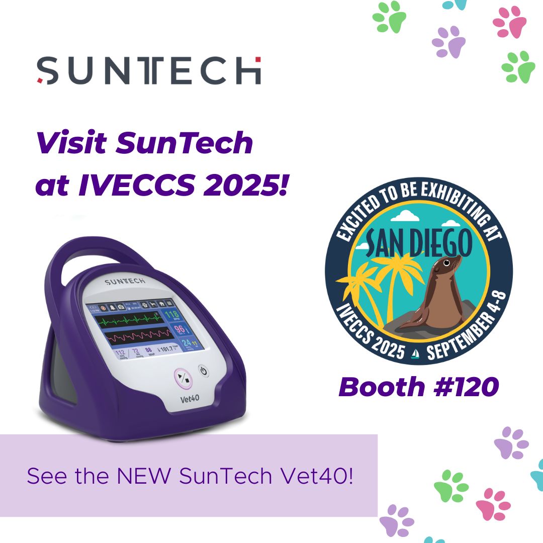 SunTechVetBP's tweet photo. SunTech Medical is at #IVECCS2025 in San Diego! 🐾

Visit booth #120 to demo our Vet40, Vet30, Vet20 &amp; Vet25 monitors—designed for veterinary patients, supporting ECC teams with reliable BP, ECG, SpO₂ &amp; more.

#VetMed #ECC #AnimalHealth https://t.co/c01BkW3kVi