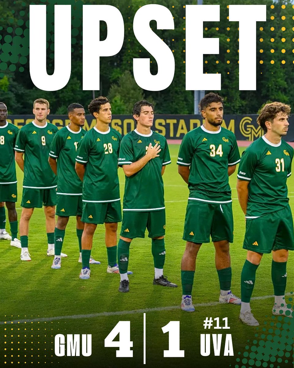 🚨UPSET ALERTTTT🚨
GMU Men's soccer has taken down #11 UVA 4-1. FOR OUR FIRST
RANKED WIN IN 11 YEARS.