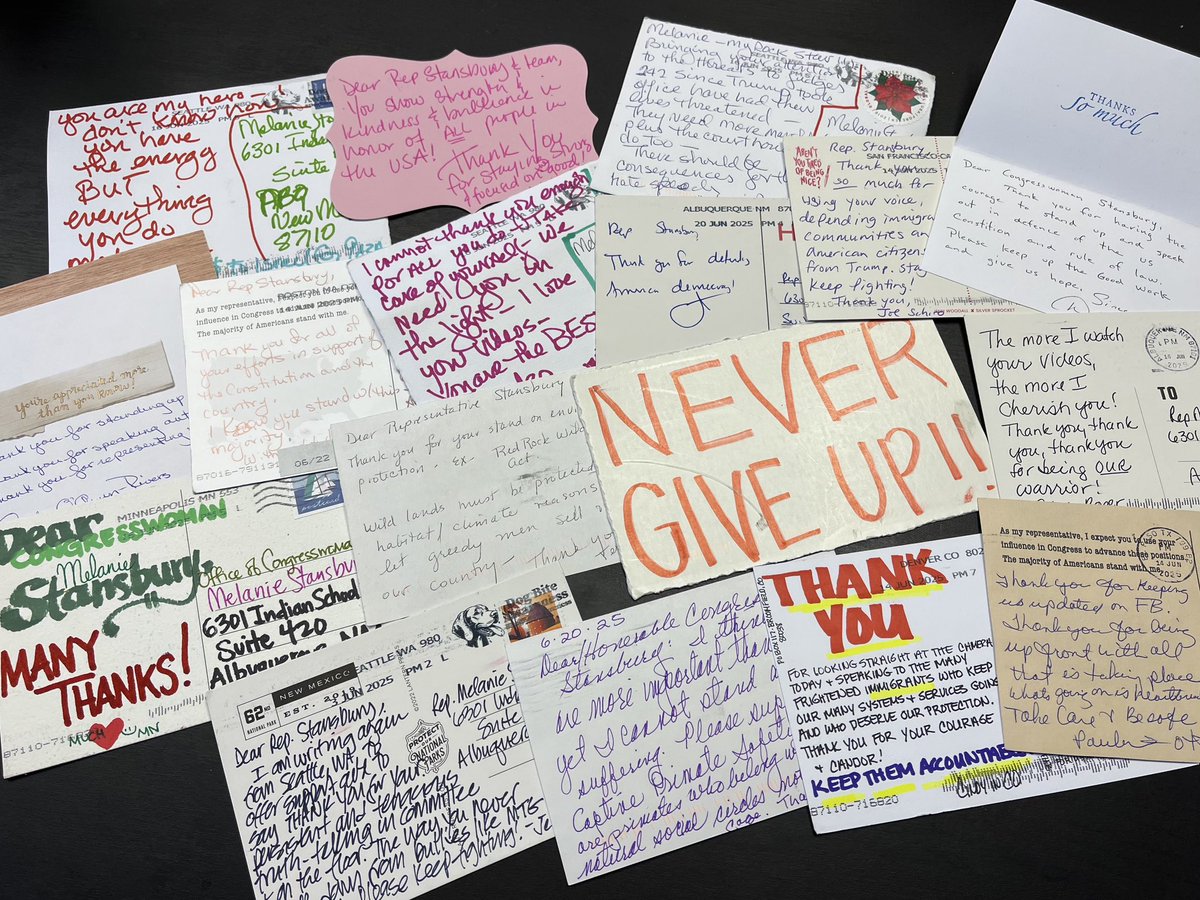Rep_Stansbury's tweet photo. To everyone out there who has sent letters and words of encouragement to my office—THANK YOU!

It is the greatest honor of my life to represent our communities in Congress. I’m in this fight for our communities and a brighter future for this country, and I won’t stop until we get there. ❤️