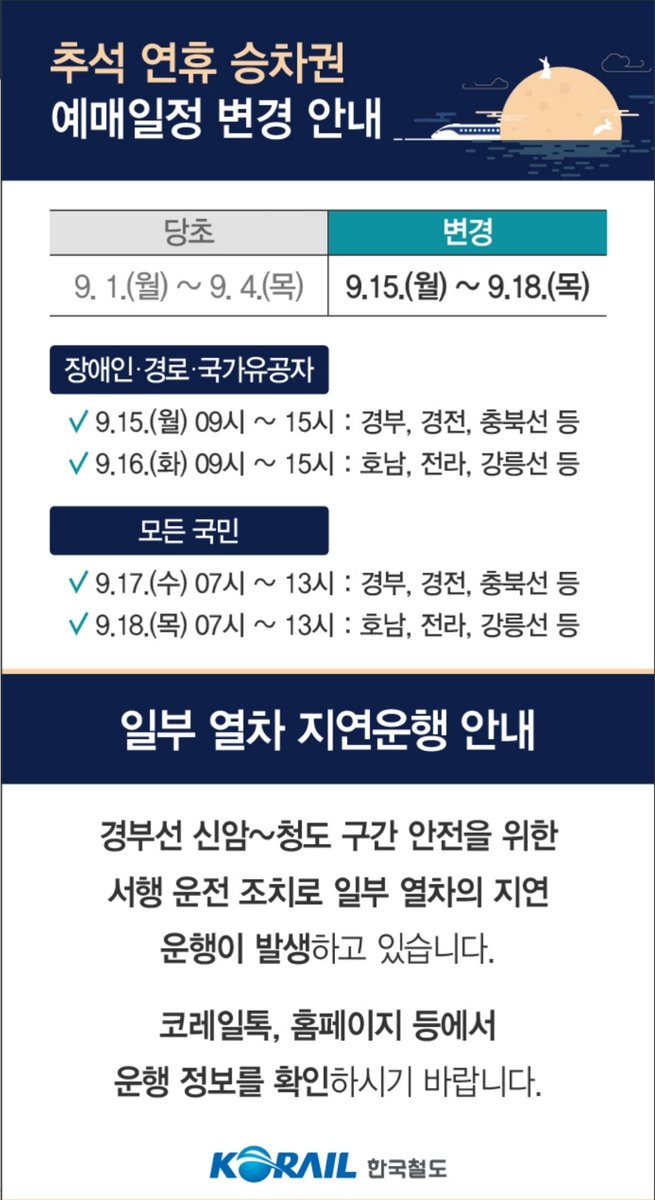 사람들아 추석 KTX 예매일정 바뀌었으니 참고하여라..