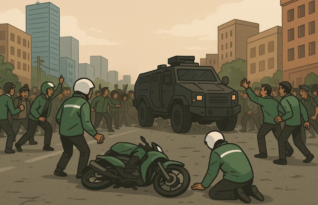 Duka cita untuk Affan Kurniawan, driver ojek online yg terlindas mobil rantis Brimob di Jakarta Pusat, Kamis (28/8/2025) malam. Moga almarhum masuk surga Allah.
Jangan ada korban jatuh lagi. Please, pak polisi jaga demonstrasi dg aman, manusiawi.
Affan itu rakyat, yg bayar pajak.