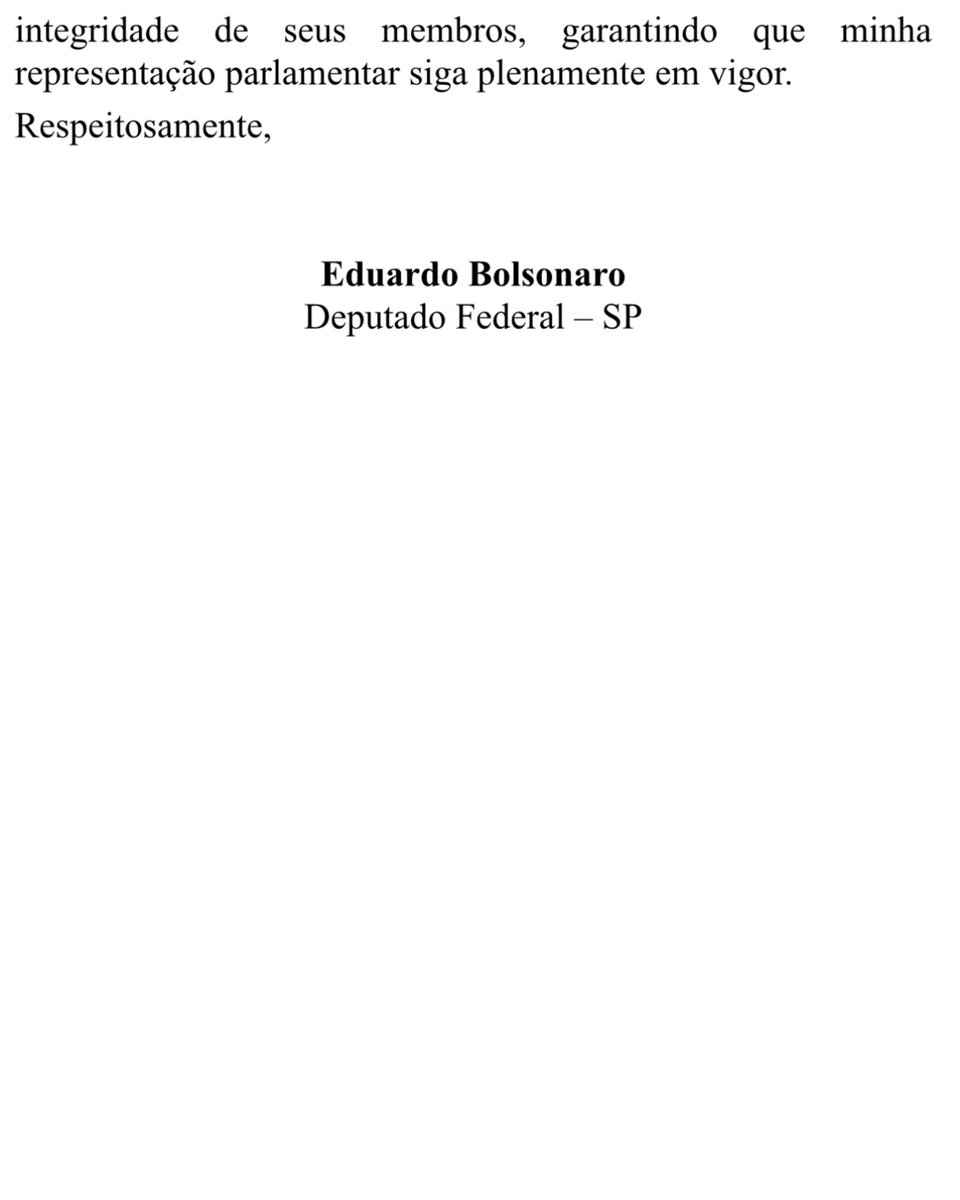 Ofício que enviei hoje ao Presidente da Câmara Hugo Motta falando sobre minha situação de perseguição política, que me impede de retornar ao Brasil e bem exercer minha função de parlamentar.