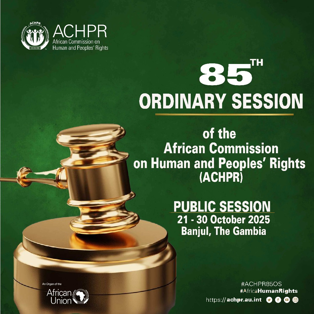 achpr_cadhp's tweet image. Every year, voices rise 💪
The African Commission on Human and Peoples’ Rights convenes to shape the future of #HumanRights across Africa.
📍 This year, we gather again: 𝟖𝟓𝐭𝐡 𝐎𝐫𝐝𝐢𝐧𝐚𝐫𝐲 𝐒𝐞𝐬𝐬𝐢𝐨𝐧
🗓️ Oct 21–30 in The Gambia 🇬🇲
📝 To Register: forms.office.com/r/3GNin1eRDJ