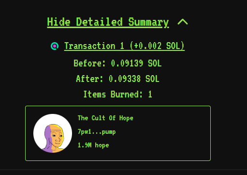 How i said 
100% of creator fees goes to buy back and burn
More to come forever
$Hope bros
solscan.io/tx/4cG5t4zW8Ep…