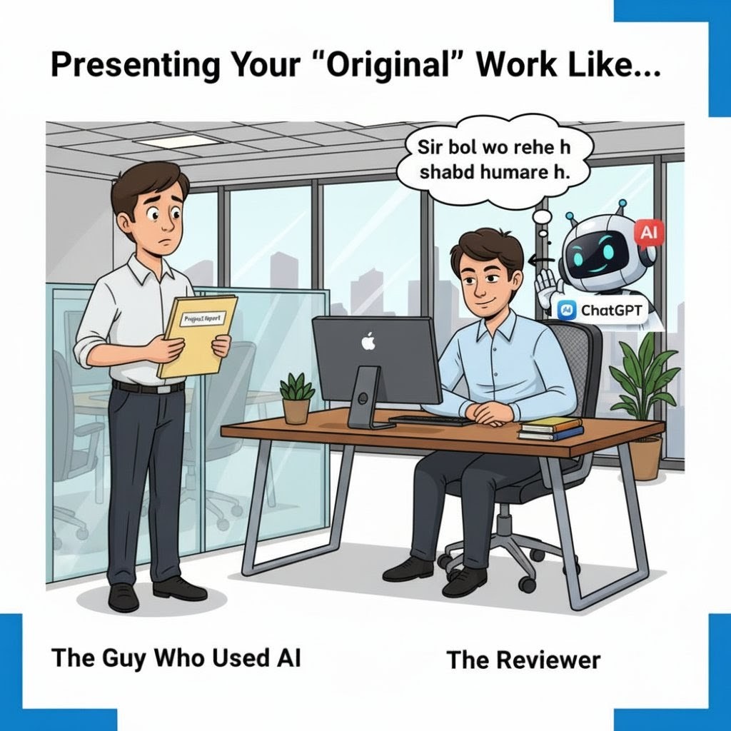 Whenever someone hands me a report these days, it feels like AI is whispering

“Sir bol wo rahe hain… shabd ChatGPT ke hain.” 😂

(They’re speaking, but the words are ChatGPT’s.)

AI has truly become the silent co-author of our documents!

#ChatGPT #AI #WorkHumor