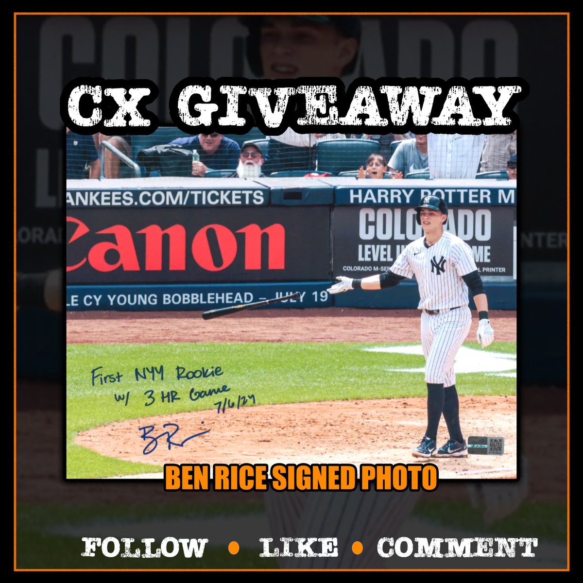 Brandon Steiner (@brandonsteiner) on Twitter photo Ben Rice Giveaway ⚾️
———————
Rules to enter:
1. Follow @brandonsteiner - <a href="/CXSTUFF/">CollectibleXchange</a> - <a href="/thebronxzoo_tbz/">The Bronx Zoo</a>
2. Like this post.
3. Share this post.
4. Comment your favorite rookie season in Yankees History. Ben Rice Giveaway ⚾️
———————
Rules to enter:
1. Follow @brandonsteiner - <a href="/CXSTUFF/">CollectibleXchange</a> - <a href="/thebronxzoo_tbz/">The Bronx Zoo</a>
2. Like this post.
3. Share this post.
4. Comment your favorite rookie season in Yankees History.