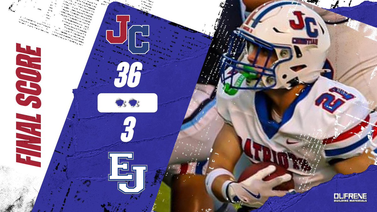 John Curtis Christian Football (@curtisfootball1) on Twitter photo FINAL: PATRIOTS defeat East Jefferson, 36-3!
Up next for the PATRIOTS, Week 1 out west on Cali… Whatcha say Big Blue?!?!
#PatriotPower #BCFL FINAL: PATRIOTS defeat East Jefferson, 36-3!
Up next for the PATRIOTS, Week 1 out west on Cali… Whatcha say Big Blue?!?!
#PatriotPower #BCFL