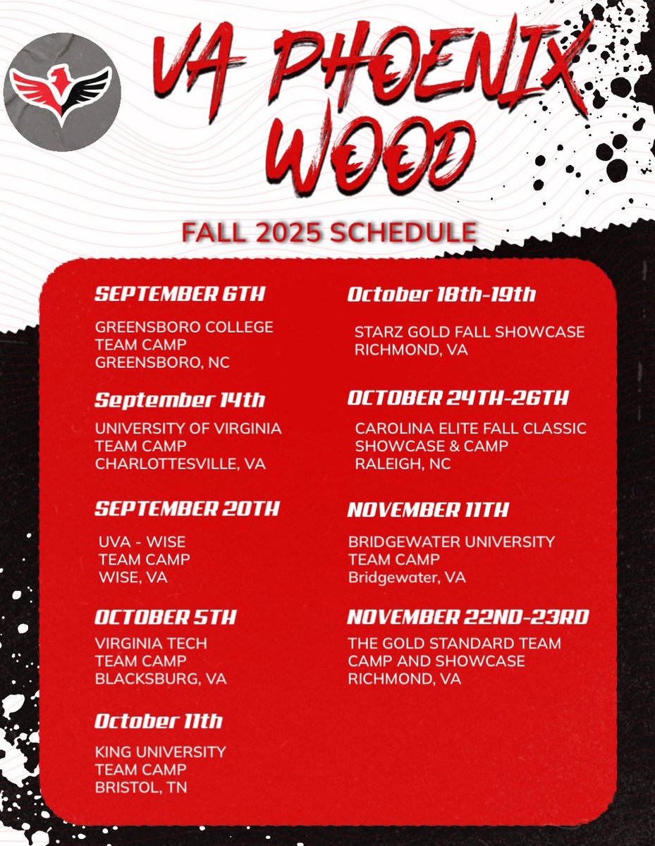 Alexis McFarland (@alexismcf3) on Twitter photo Here is our fall schedule. Can’t wait to get back out there!
<a href="/VA_Phoenix_Wood/">VA Phoenix Wood</a> Here is our fall schedule. Can’t wait to get back out there!
<a href="/VA_Phoenix_Wood/">VA Phoenix Wood</a>