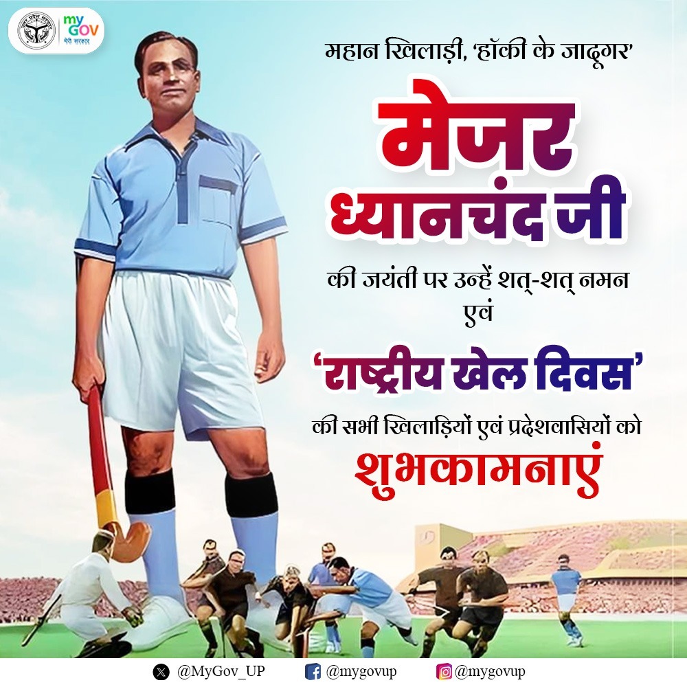 RaigarDataram's tweet photo. हॉकी के जादूगर मेजर ध्यानचंद की #जयंती पर उन्हें भावभीनी श्रद्धांजलि कोटि कोटि नमन।

"राष्ट्रीय खेल दिवस"की आप सभी देशवासियों को हार्दिक बधाई और शुभकामनाएं।
#NationalSportsDay 
#MajorDhyanChand #TrumpTariff https://t.co/27gYGUJ4gR