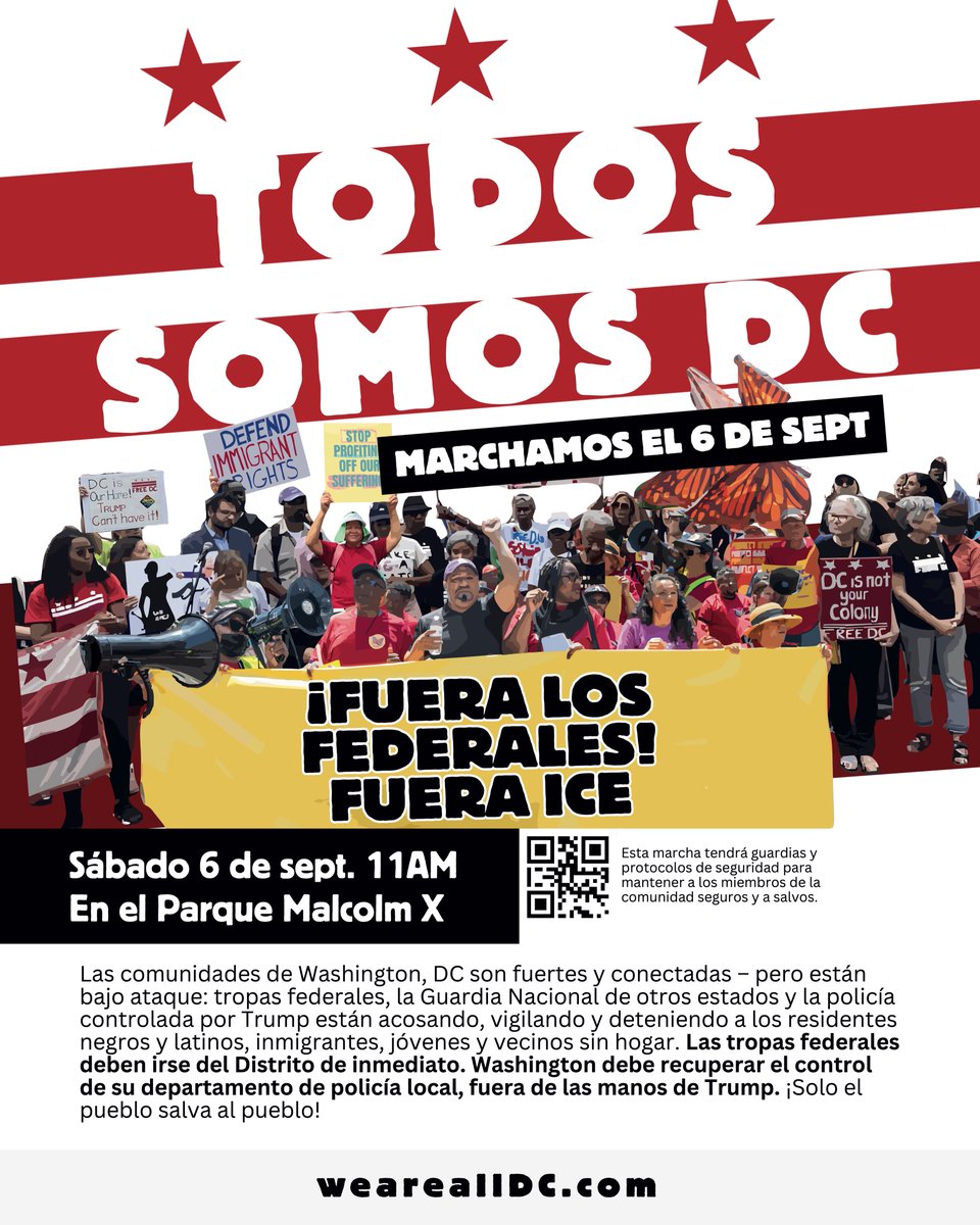 Our neighbors are being harassed, surveilled, and detained by Trump’s DC police. But we refuse this militarization. On Sept 6, we hit the streets to say: This is our city. We live here. We work here. We raise our families here. #weareALLdc weareallDC.com <a href="/austaffunion/">AU Staff Union</a>