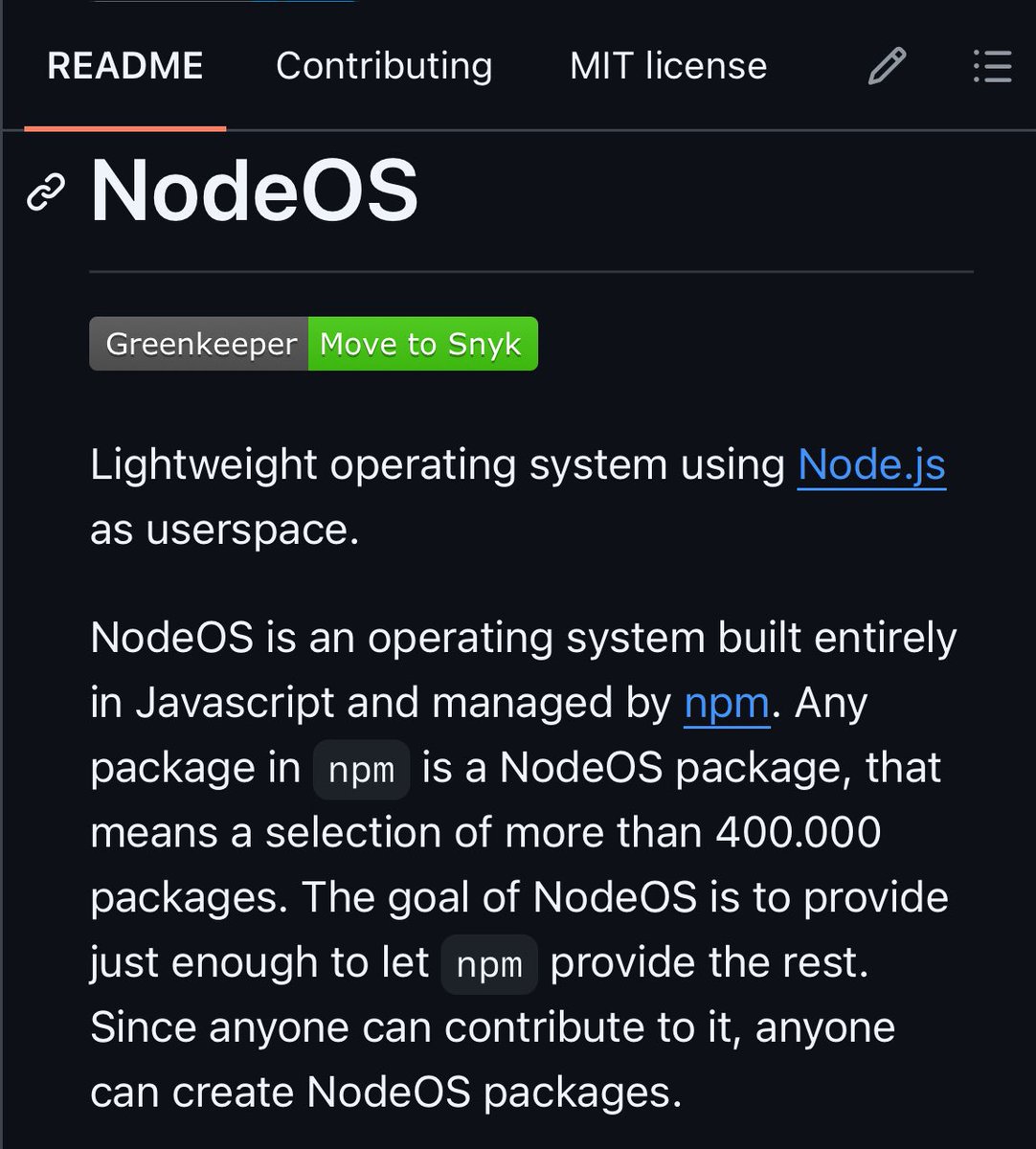 The first operating system powered by node.js and npm.