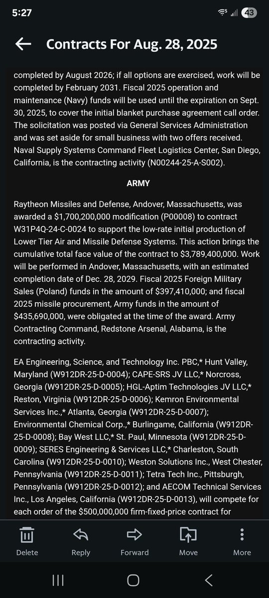 Turknator's tweet image. Damn Raytheon, making missiles is lucrative.  Almost 4 billion for the total contract. Bullish for Defense Systems and targeting. 
Long $pltr