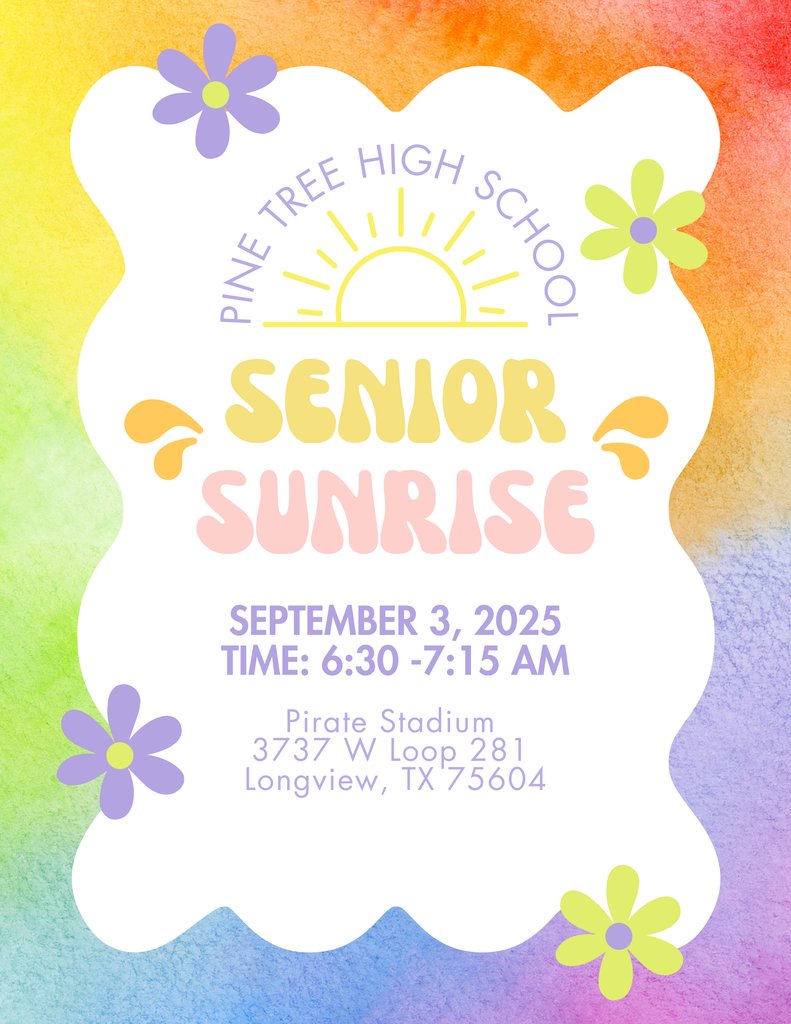 Senior Sunrise! What better way to celebrate the start of senior year than watching the sunrise together? Senior Sunrise will take place on Wednesday, September 3rd, at Pirate Stadium from 6:30 to 7:15 a.m.