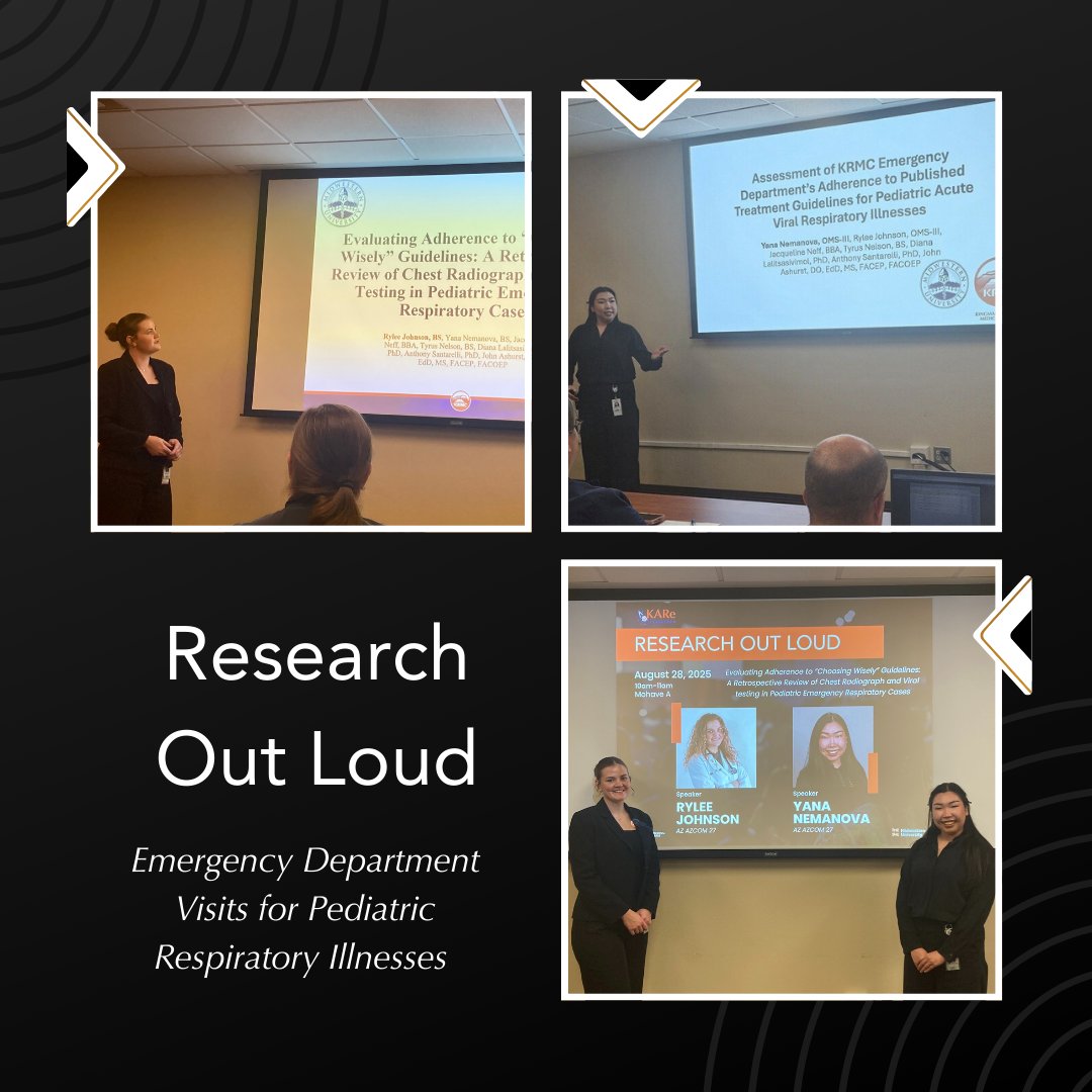 KRMCResearch's tweet photo. Pediatric respiratory illnesses are the leading causes of ED visits in children in the United States. 
In this month's Research Out Loud, @MidwesternUniv Rylee Johnson OMS-III &amp; Yana Nemanova OMS-III review variation in PRI care processes, health outcomes, and costs. https://t.co/rLasEPuNoV