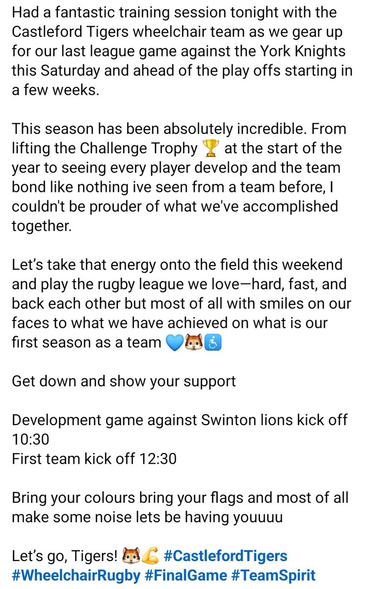 Let's go Tigers <a href="/CTRLFC/">Castleford Tigers</a> <a href="/Waggataurus/">Wayne Godwin</a> <a href="/JohnAtki59/">Tail End Charlie.</a> <a href="/LeagueOnWheels/">League On Wheels</a> <a href="/RLwheelchair/">Wheelchair Rugby League ♿️🏉</a>