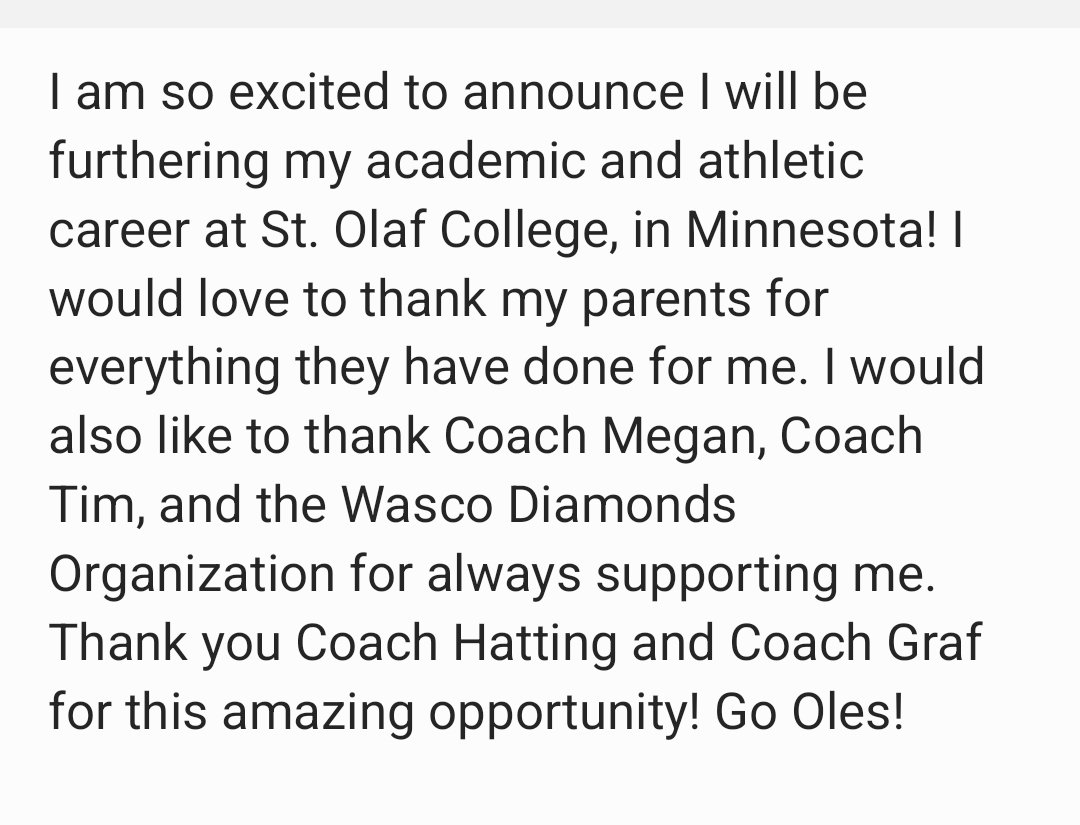 Next 4 years!! 💛🖤
<a href="/MmWasco/">Wasco Diamonds 18u MM</a> <a href="/mahaffyt/">Tim Mahaffy</a> <a href="/WascoDiamonds/">Wasco Diamonds</a> <a href="/StOlafSoftball/">St. Olaf Softball</a> <a href="/HuntleySoftball/">HHSSoftball</a>