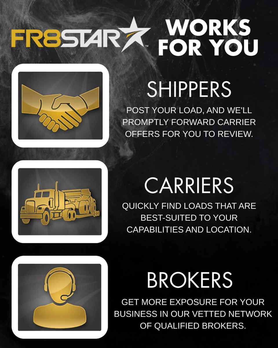 machinerytrader's tweet image. 🚛 Fr8star works for YOU! 🙌

🚚 Whether you’re a shipper, carrier, or broker, we’ve got the tools to make your job easier. 🤝

Learn more and get started today! ➡️ ow.ly/6pgU50WNCZJ

#Shippers #Carriers #Brokers #Shipping #MachineryTrader