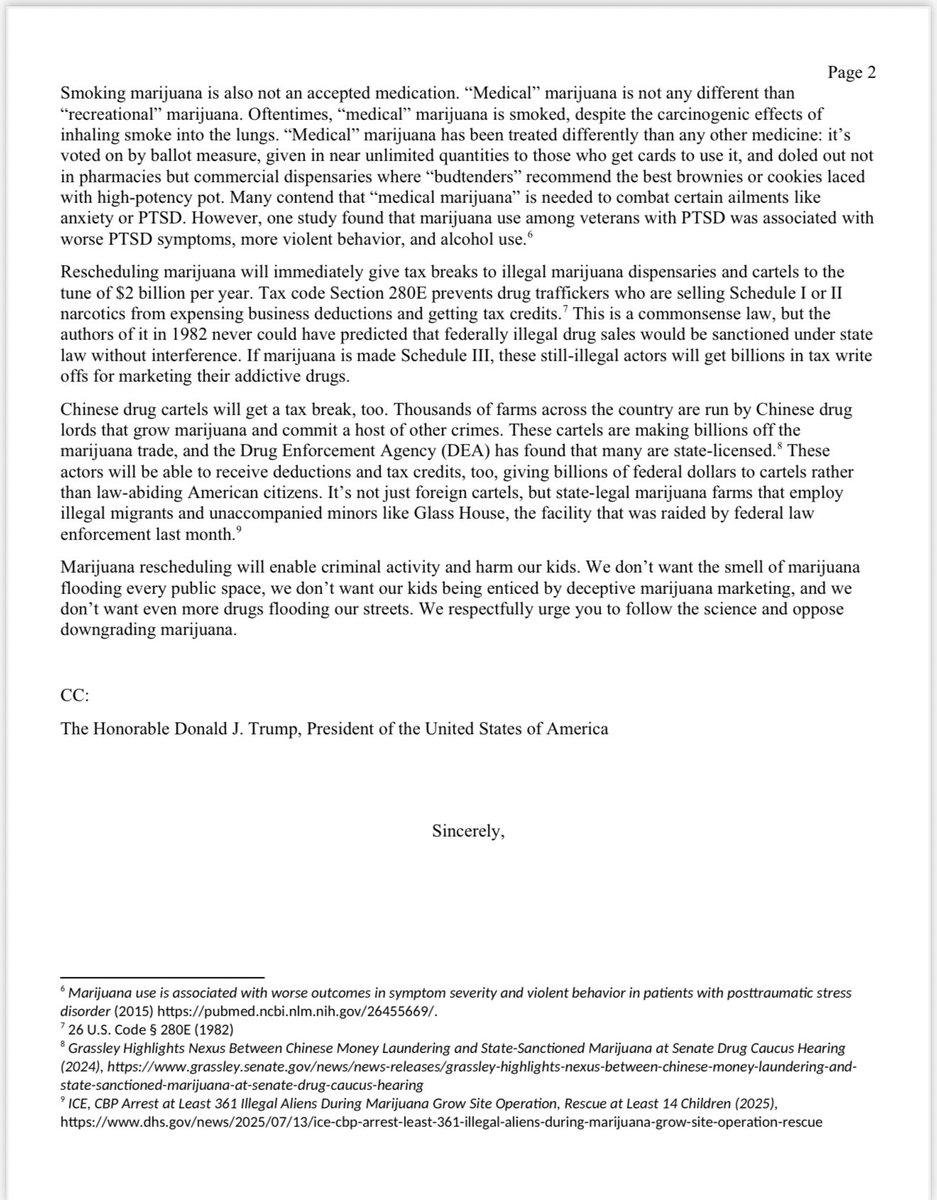 learnaboutsam's tweet image. Breaking: New letter from Members of Congress urging AG Pam Bondi to reject rescheduling marijuana.

W/ @PeteSessions, House GOP Leadership @RepBlakeMoore, and appropriations subcommittee chairs @Robert_Aderholt, and @RepAndyHarrisMD (also a member of @freedomcaucus.

See…